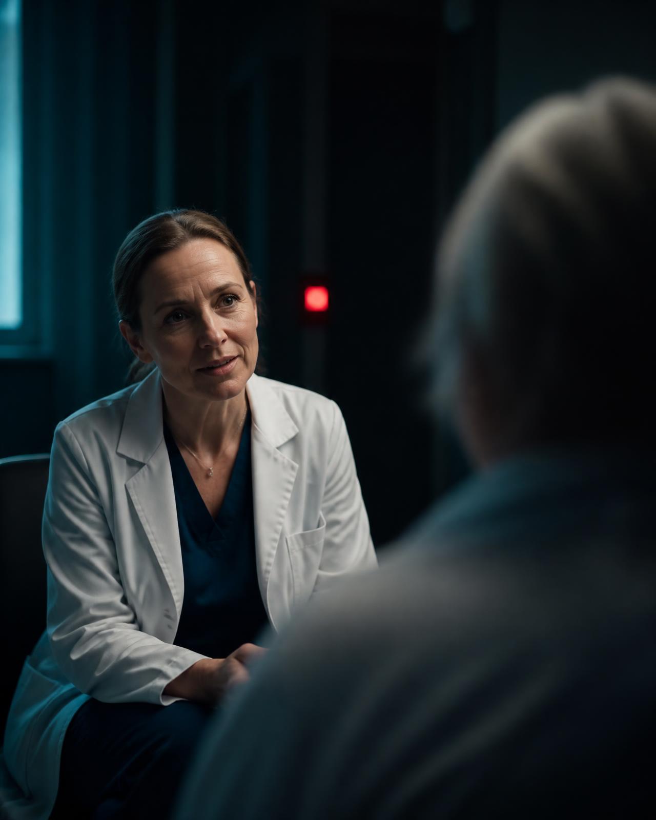 A clinician in conversation across a consultation room